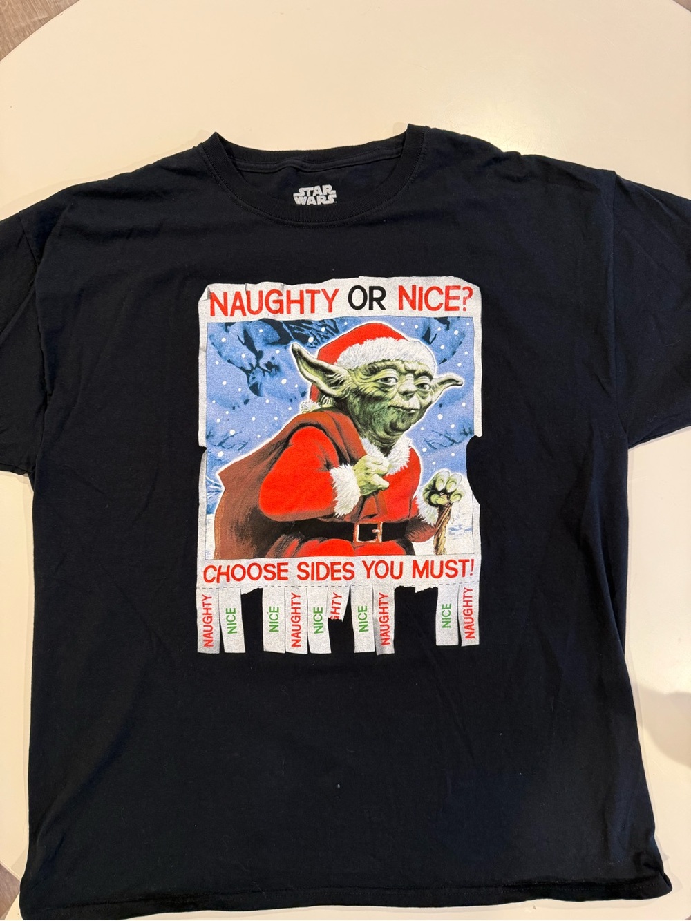 Fifth Sun Black Star Wars Yoda 'Naughty or Nice' Graphic Tee with Red Accents